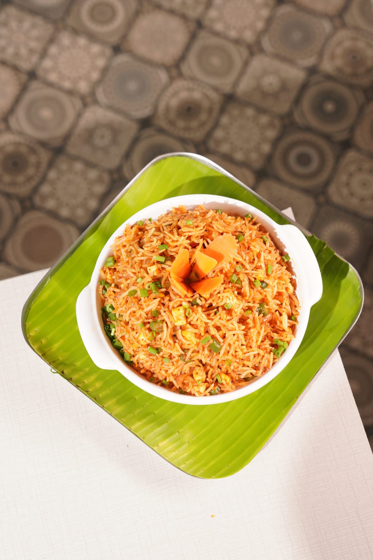 Traditional meal served on a banana leaf