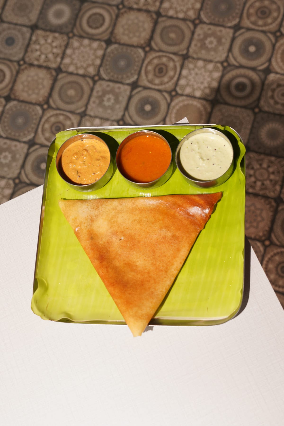 Crispy Masala Dosa with chutney and sambar