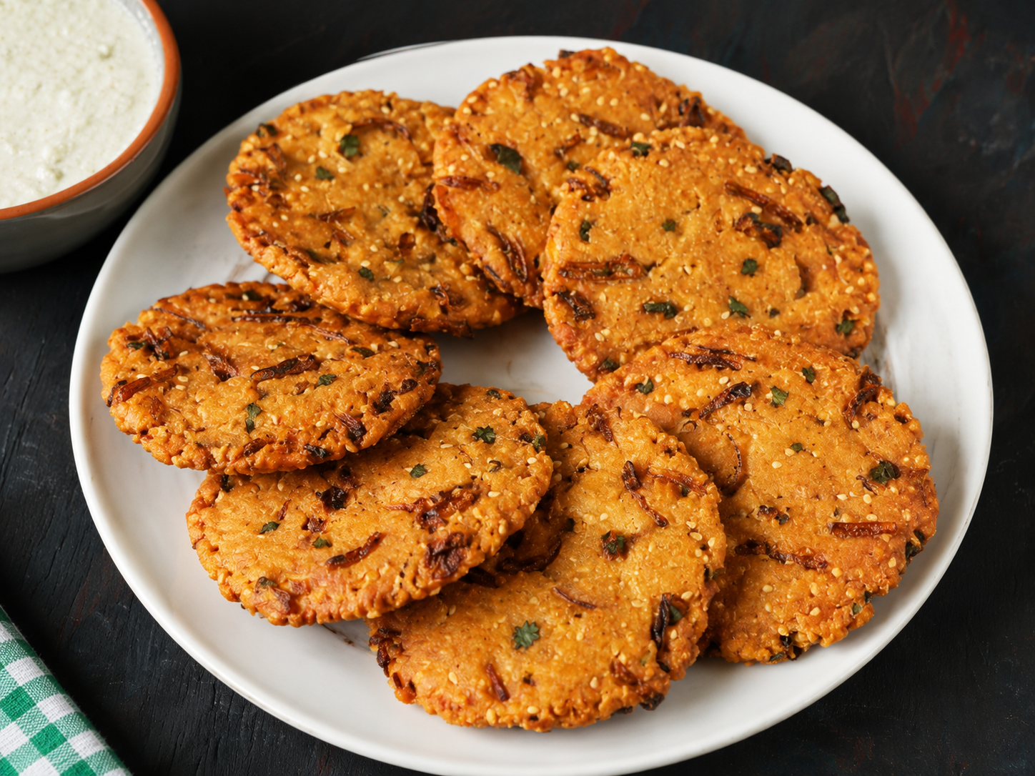 Maddur Vada (2 Pcs) — Crackling-crisp savoury fritters from the small town of Maddur — semolina, rice flour, onions, curry leaves. Fried golde