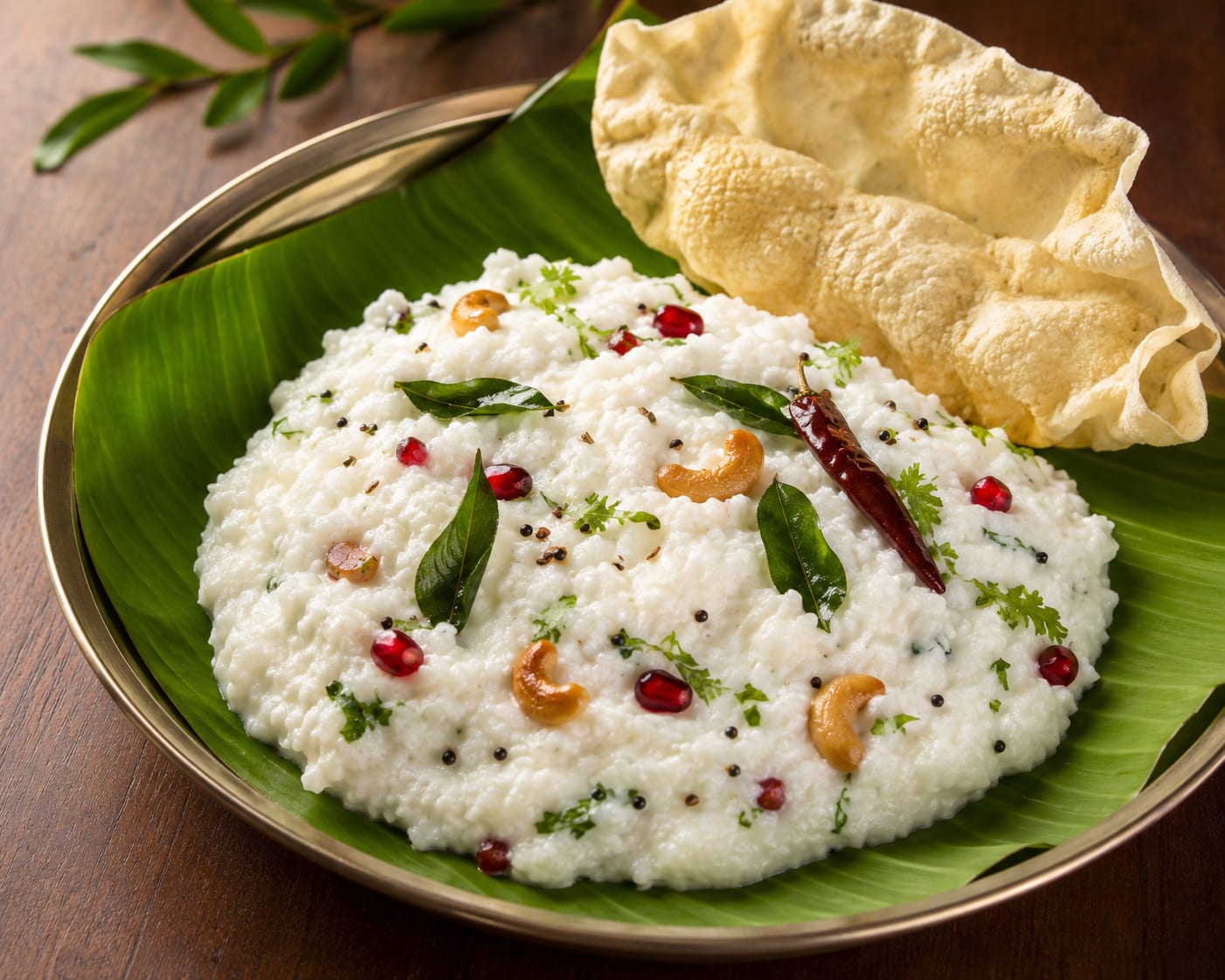 Bagala Bath — Creamy, chilled curd rice prepared with fluffy rice and fresh yogurt, tempered with mustard seeds, curry leaves, ginger,
